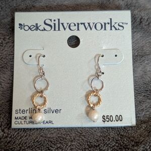 Sterling Silver and Gold Pearl Earrings